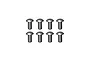 A set of eight silver-coloured metal button head screws with hex drive heads arranged in two rows of four against a white background.