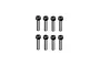 Eight black metal cap head screws arranged in two rows of four on a white background.