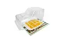 Clear, unpainted RGT 1/10 scale LC79 Land Commander RC body shell cab with a sheet of decals on a white background.