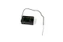 An RGT X6DC 2.4GHz RC receiver with a translucent black plastic case and a single external antenna wire, isolated on a white background.
