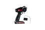 RGT X8e-150 pistol-grip RC transmitter with a matching 2.4GHz receiver unit, featuring black and red design details on a white background.