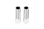 Two silver threaded aluminium RC shock bodies standing upright against a white background.