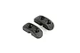 Two black plastic Rovan front stabiliser bar mounts for RC cars, shown from a high angle against a white background.