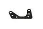A flat, black metal engine plate with multiple mounting holes, isolated on a white background.