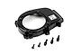 A black Rovan 45cc 2-stroke engine flywheel cover with five included mounting screws on a white background.