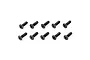 Ten black metal countersunk head screws with hex drive sockets arranged in two rows of five on a white background.