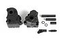 Axial 2-Speed Transmission Case Set components including two main housing halves, cylindrical spacers, O-rings, and small plastic linkage parts.