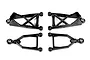 A set of four black Rovan RC front suspension arms, including two upper and two lower A-arms with pre-installed ball joints.