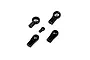 A set of five black plastic RC ball ends of varying sizes arranged on a white background.