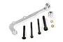 Rovan silver aluminium clutch carrier and brake mount set including metal bracket, spacer, bolts, and washers.