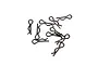 A collection of ten black metal R-clips or body pins for RC car bodies scattered on a white background.