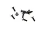 A collection of ten black metal countersunk head screws with hex drive sockets, scattered on a white background.