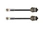 Two Rovan silver rear shock shafts with rod ends and threaded collars, isolated on a white background.