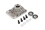 Rovan 5IVE-T LT clutch housing assembly including metal housing, two ball bearings, four bolts, and four washers on a white background.