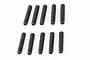 Ten black metal grub screws arranged in two rows of five against a white background.