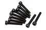 A set of ten black metal cap head screws with hexagonal sockets, arranged in a cluster against a white background.
