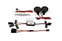 Rovan RC light controller kit including a silver LED bar, two round LED headlights, a control module, and various wiring harnesses on a white background.