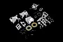 A Rovan 1/5 scale Baja silver aluminium gear differential transmission assembly kit laid out on a black surface.