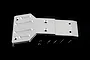 A silver aluminium front skid plate for an RC car, shown with four black screws and two lock nuts on a black background.