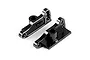 Two black anodized aluminium RC rear wing mounts with machined silver edges on a white background.