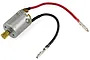 HSP 180 sized brushed RC motor with a pre-installed brass pinion gear and red and black wires with bullet connectors.