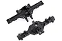 Two black plastic RC axle housing halves for an HSP RC4 or Kulak model, shown from both the interior and exterior sides.