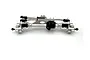 Reefs RC Aluminium XP199 Front Portal Axle Set in silver with black diff cover and steering links against a plain white background.