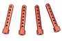 Four orange anodized aluminium RC body posts arranged in a row against a white background.