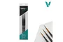 Vallejo Detail Design Brush Set 3Pcs in original retail packaging, alongside unboxed detail brush tips on a white background.