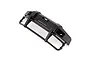 Black plastic RC rear bumper and spare tyre mount set shown from an angle on a plain white background.
