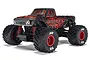 ARRMA Quake Grom 1/16 scale 4WD electric RC monster truck in red and black, studio shot on white background.