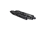 Two black aluminium front shock absorbers laid horizontally on a plain white background.