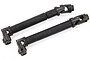 Two black metal telescopic universal drive shafts for an RC vehicle, shown against a white background.