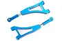 Two blue anodized aluminium front upper suspension arms for an HSP RC car, shown against a white background.