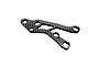 RC Maker Carbon Fibre Front Suspension Arm isolated on a white background, featuring a woven carbon fiber pattern and mounting holes.