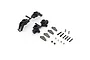 Kyosho hub set including black plastic molded parts, metal brackets, screws, and ball studs on a white background.