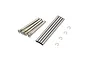 Kyosho suspension arm pin set including metal hinge pins, threaded shafts, and E-clips on a white background.