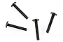 Four black metal button head screws with fine threads arranged on a white background.