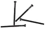 Four black metal binder head screws with fine threading arranged on a white background.