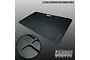 CowRC 27.5x48 Inch Carbon Series Pit Mat shown from an overhead angle with a circular inset highlighting the carbon texture.