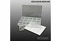 CowRC clear plastic compartmentalized micro screw box organizer with individual small containers, sticker sheet, and screws.