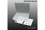 CowRC clear plastic storage box with multiple small compartments, two label sheets, and a mini container with screws.