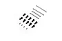 Axial steel straight links set featuring threaded metal shafts, black plastic rod ends, and small pivot balls laid out on a white background.