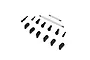 Axial Steel Standard Steering Links Set including two metal threaded rods, multiple black plastic rod ends, and several ball studs arranged on a white background.