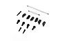 Axial steel wide steering links set featuring metal shafts, black plastic rod ends, and ball studs on a white background.