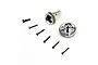 Axial titanium transmission gear set with two metal gears and six black screws on a white background.