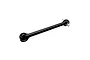 RC Maker aluminium rear driveshaft in black featuring metal universal joint pins against a plain white studio background.