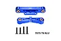 GPM aluminium blue rear lower suspension arm pin braces with 4 screws against a white background