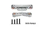 GPM aluminium rear lower suspension arm pin braces in silver with brass inserts and four mounting screws.