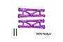Two purple anodized aluminium rear lower suspension arms with mounting pins and GPM Racing branding against a white background.